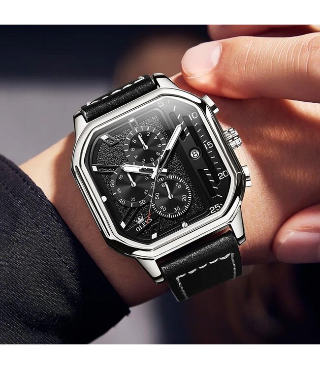 Olevs Luxe Herenhorloge Zilver Zwart