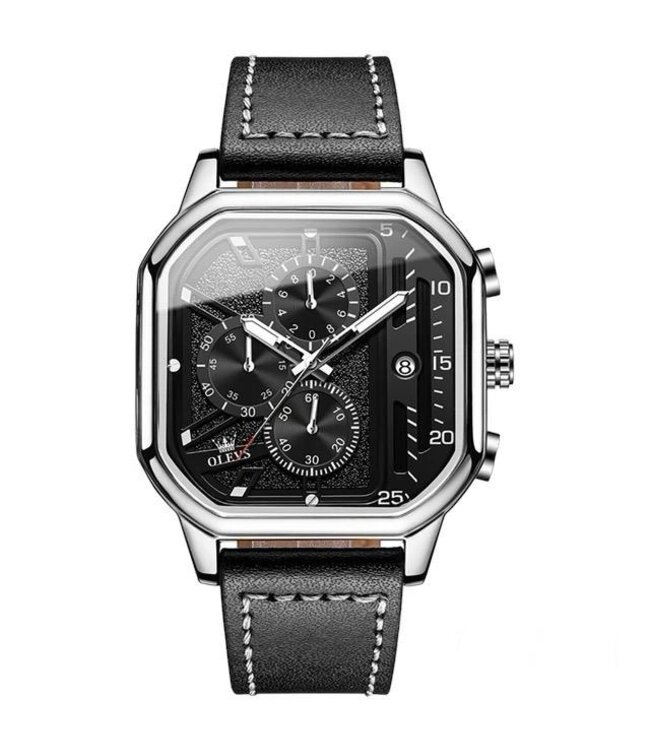 Olevs Luxe Herenhorloge Zilver Zwart - Gratis Armband bij elke bestelling (twv €29,95)