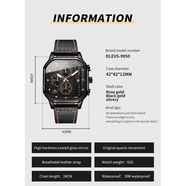 Olevs Luxe Herenhorloge Zwart