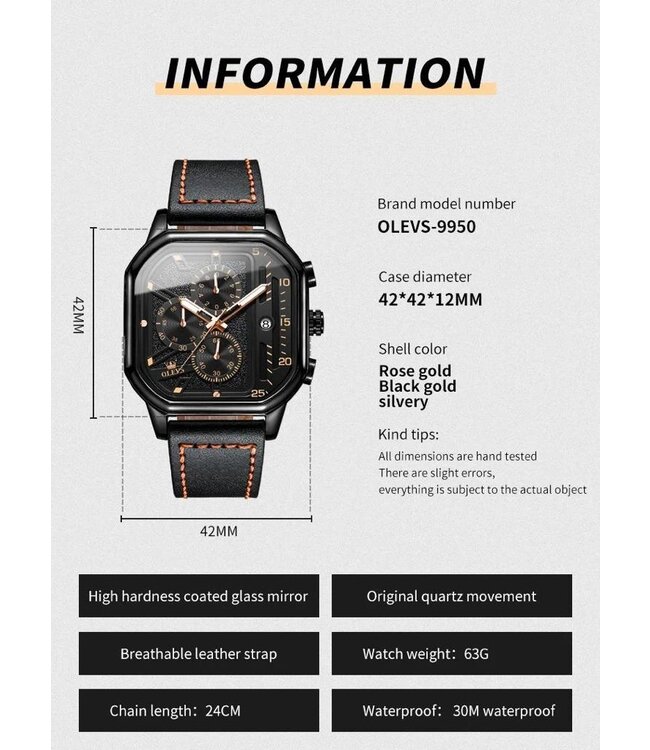 Olevs Luxe Herenhorloge Zwart