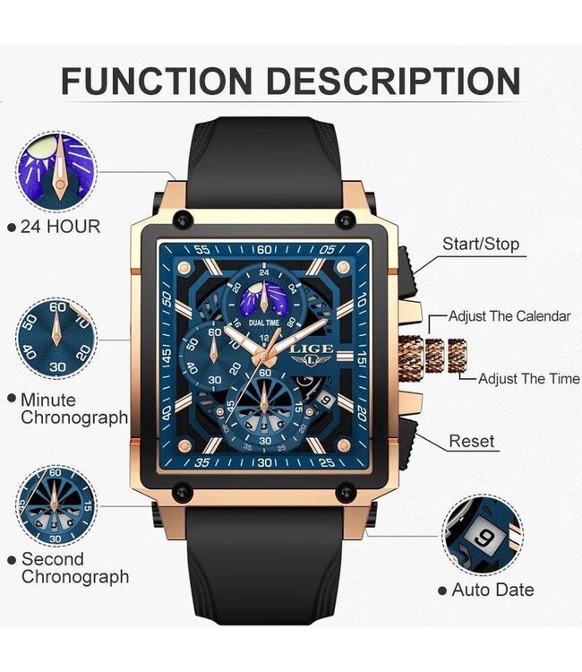 Lige Luxe Herenhorloge          Rosé  Blauw