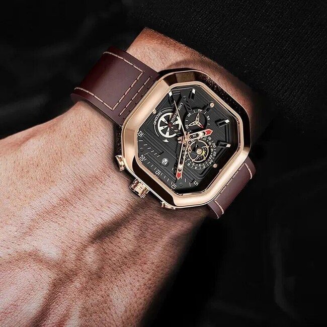 Lige Octron – herenhorloge met leren band en spotieve design