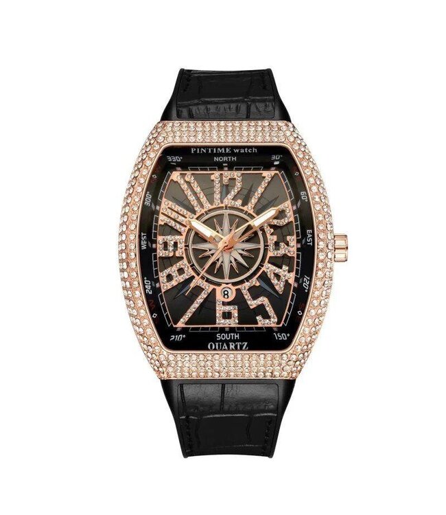 Pintime Luxe Herenhorloge Diamonds - Gratis Armband bij elke bestelling (twv €29,95)