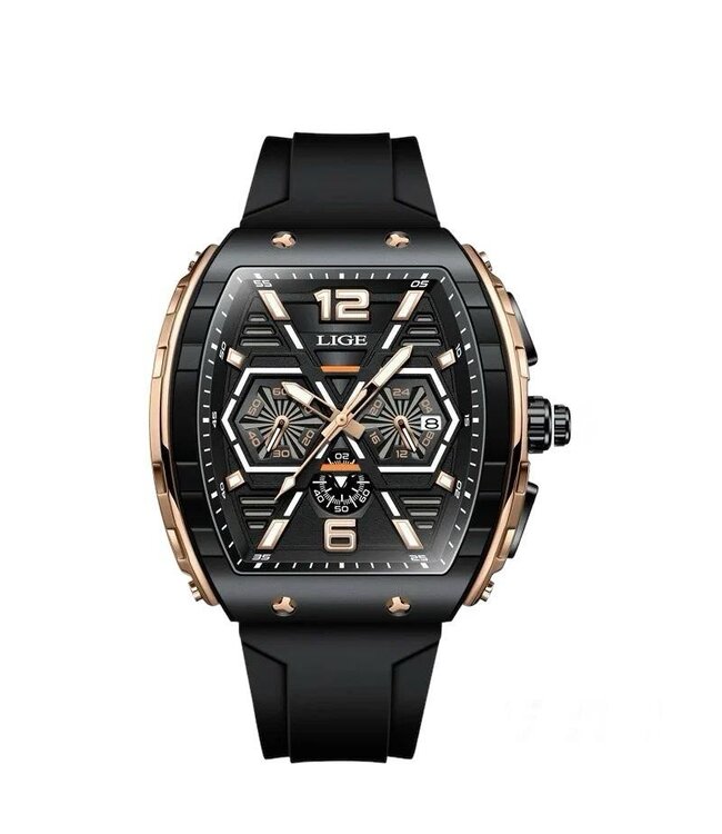 Lige Luxe Herenhorloge  Zwart - Gratis Armband bij elke bestelling (twv €29,95)