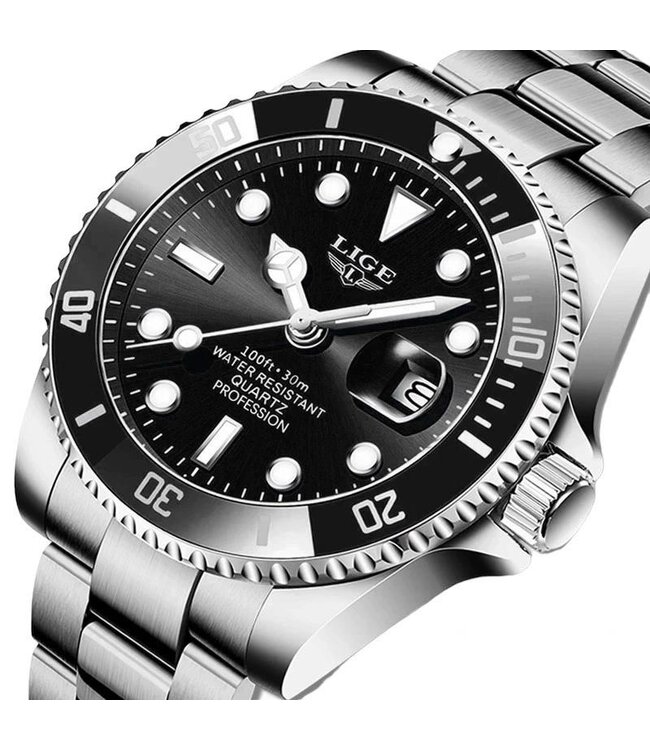 Lige Herenhorloge  Zilver & Zwart