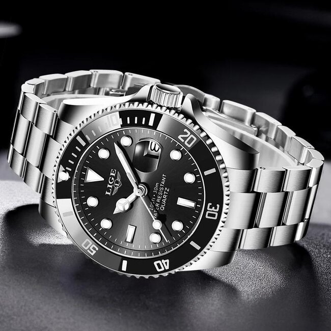 Lige Herenhorloge Zwart/Zilver