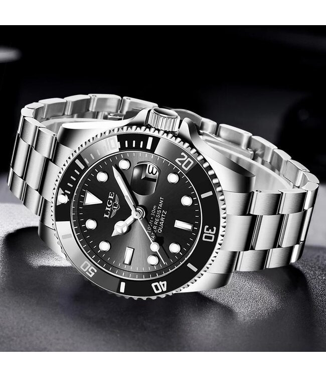 Lige Herenhorloge Zwart/Zilver
