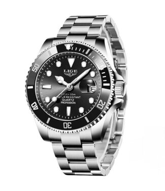 Lige Herenhorloge Zwart/Zilver