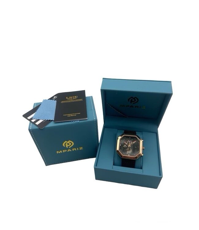 Lige Luxe Herenhorloge         Rosé  Zwart  - Gratis Armband bij elke bestelling (twv €29,95)