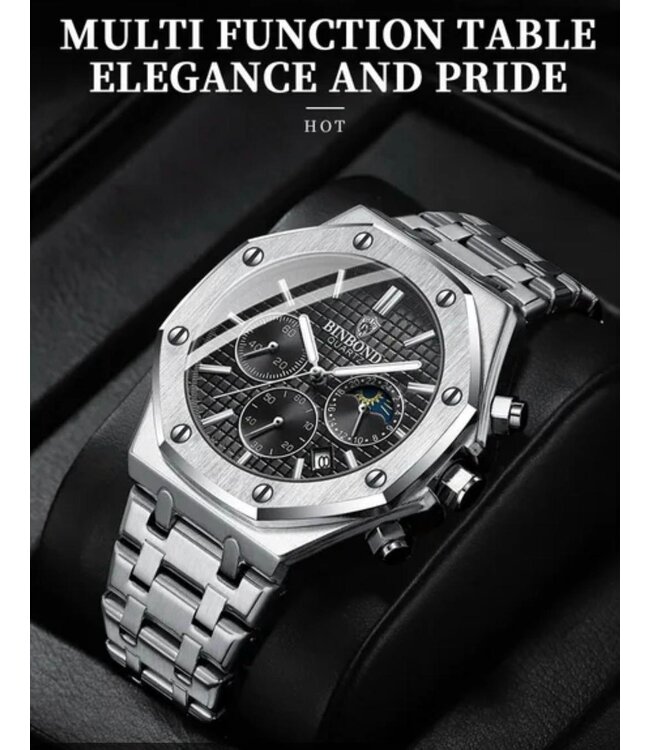 Binbond Luxe  Herenhorloge   Zilver zwart