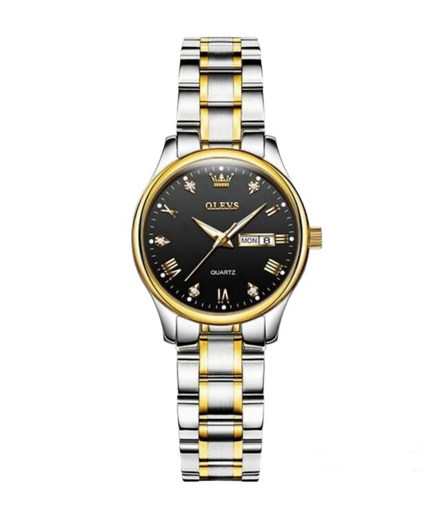 Olevs Luxe Dameshorloge Goud   Zwart - Gratis Armband bij elke bestelling (twv €29,95)
