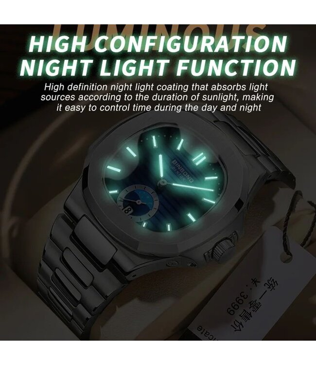 Binbond Luxe Herenhorloge Zilver Blauw