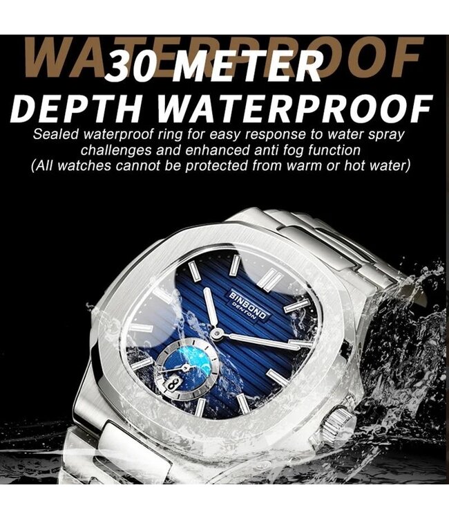 Binbond Luxe Herenhorloge Zilver Blauw