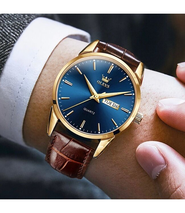 Olevs Luxe Herenhorloge Goud Blauw