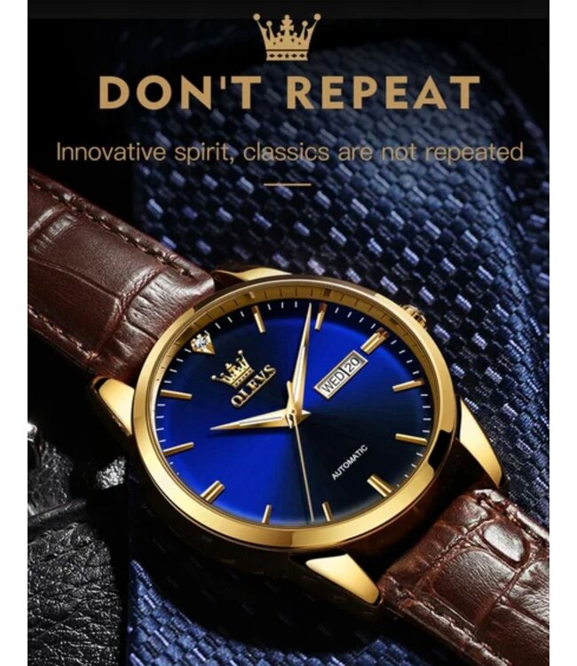 Olevs Luxe Herenhorloge Goud Blauw