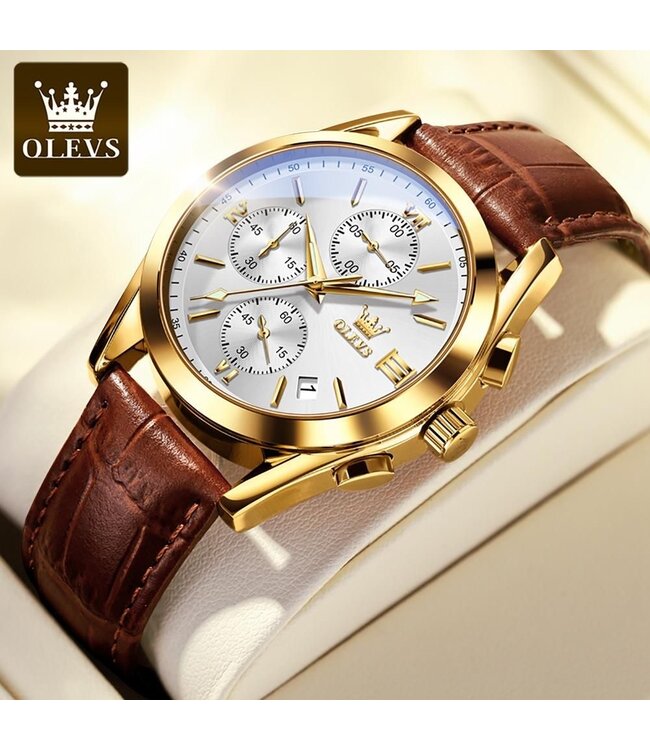 Olevs Luxe herenhorloge Goud  Wit