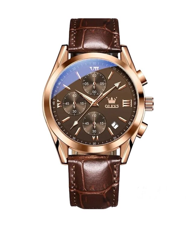 Olevs Luxe Herenhorloge Rosé (Bruin/Zwart/Wit)