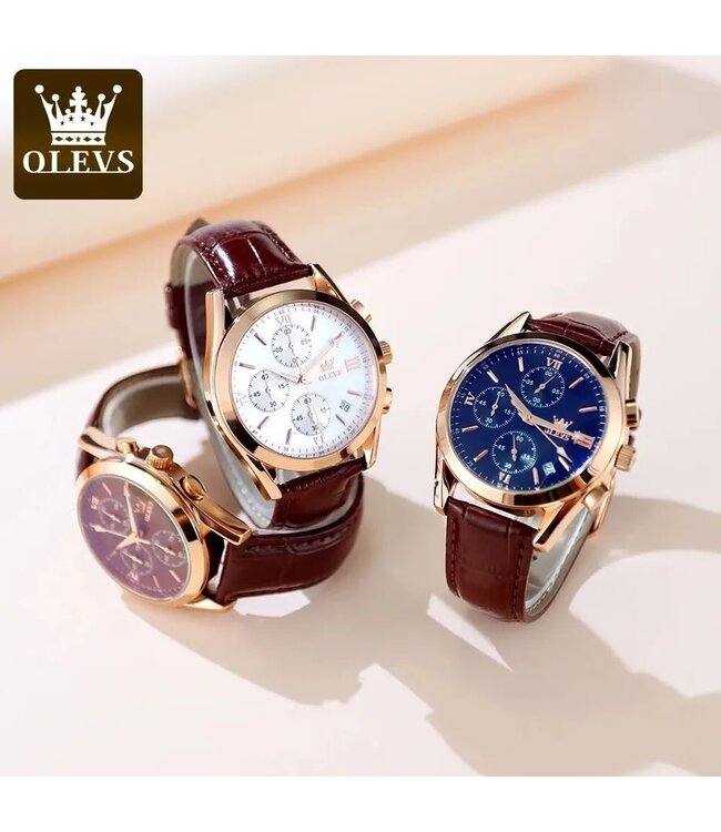 Olevs Luxe Herenhorloge Rosé Wit