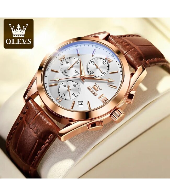 Olevs Luxe Herenhorloge Rosé Wit