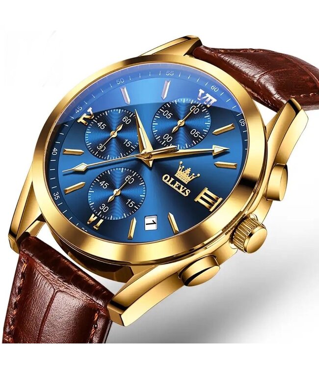 Olevs Luxe Herenhorloge Goud  Blauw
