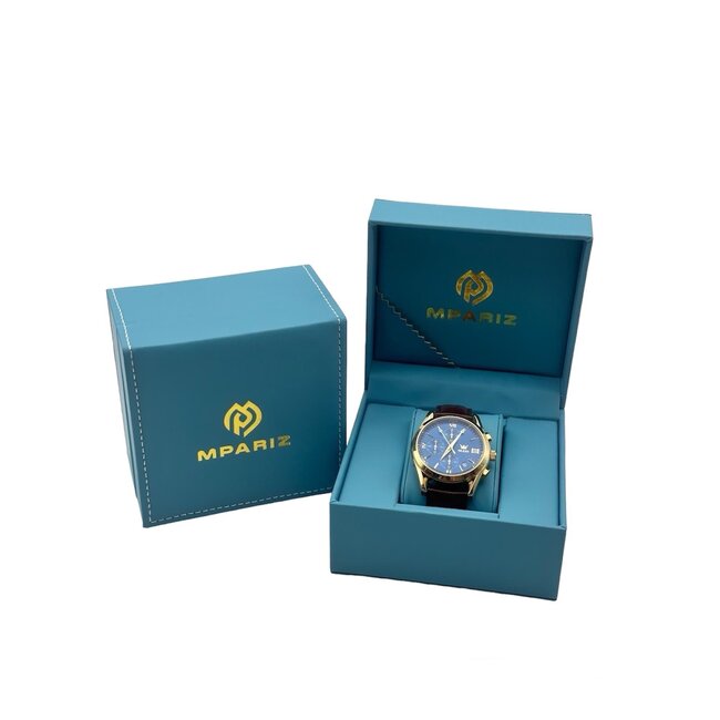 Olevs Luxe Herenhorloge Goud (Blauw/Zwart/Wit)
