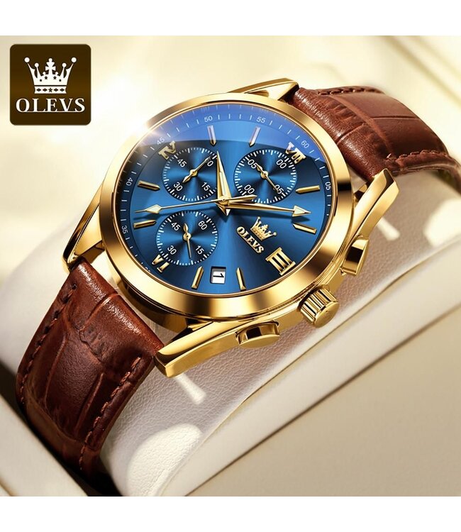 Olevs Luxe Herenhorloge Goud  Blauw