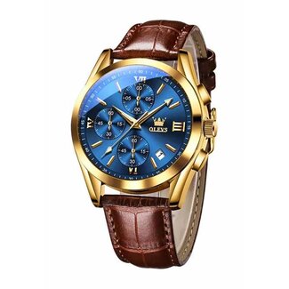 Olevs Luxe Herenhorloge Goud (Blauw/Zwart/Wit)