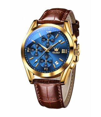 Olevs Luxe Herenhorloge Goud (Blauw/Zwart/Wit)