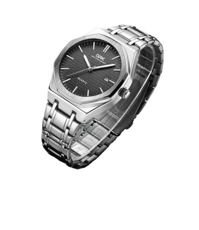 OPK Luxe Herenhorloges Zilver  Zwart - Gratis Armband bij elke bestelling (twv €29,95)