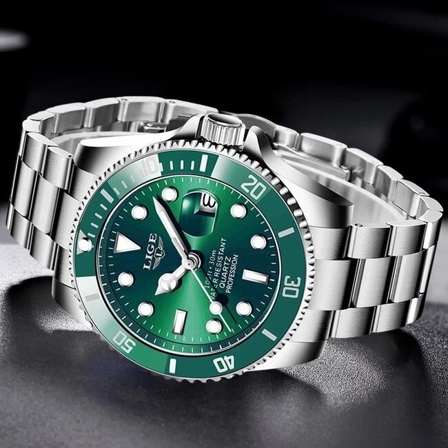 Lige Luxe Herenhorloge       Zilver  Groen