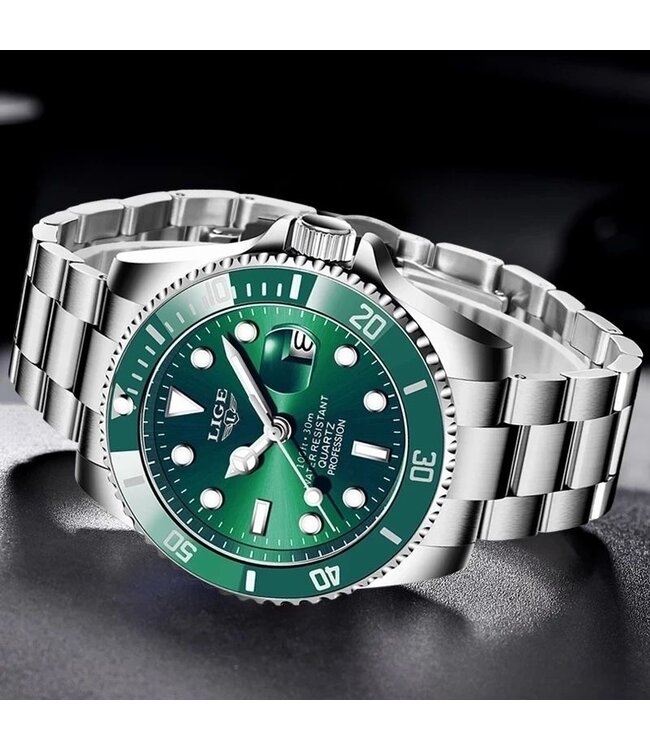 Lige Luxe Herenhorloge       Zilver  Groen