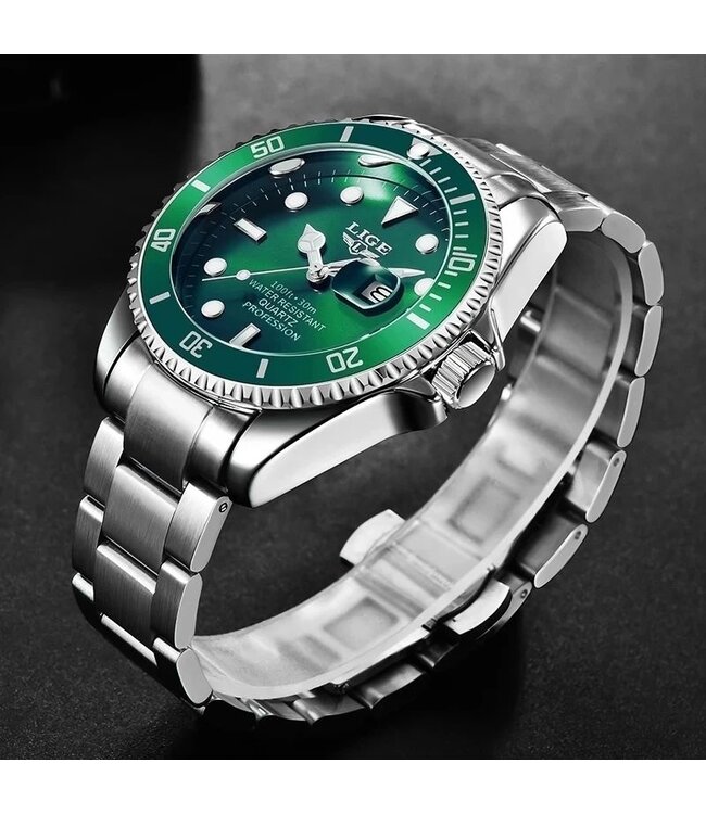 Lige Luxe Herenhorloge       Zilver  Groen