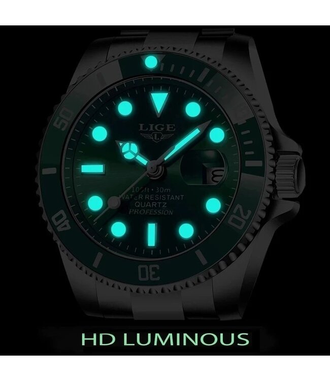 Lige Luxe Herenhorloge       Zilver  Groen