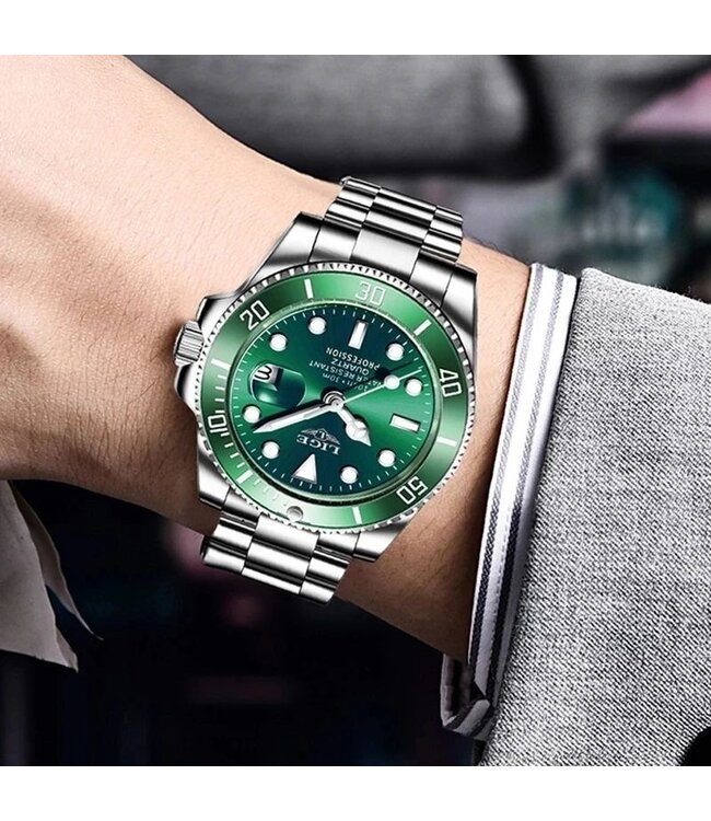 Lige Luxe Herenhorloge       Zilver  Groen