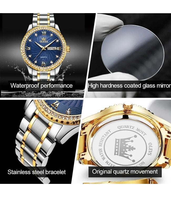 Olevs Luxe Herenhorloge Goud Diamonds