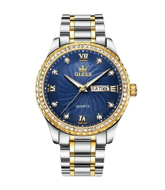 Olevs Luxe herenhorloge Blauw en Zilver - Diamanten