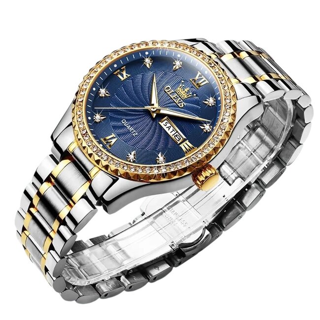 Olevs Luxe Herenhorloge Goud Diamonds (Blauw/Groen)