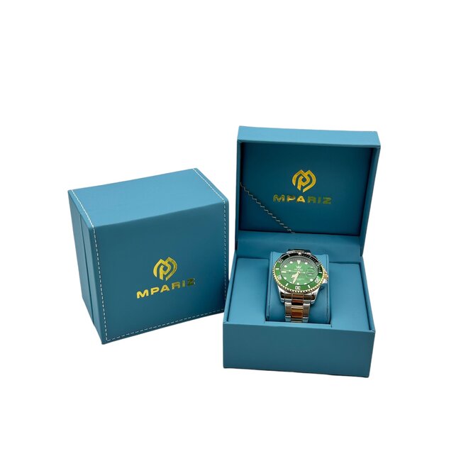 Olevs Luxe Herenhorloge Zilver Goud (Groen/Zwart)