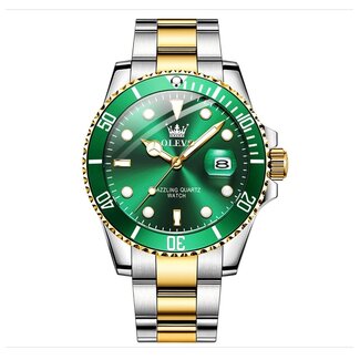 Olevs Luxe Herenhorloge Zilver Goud (Groen/Zwart)