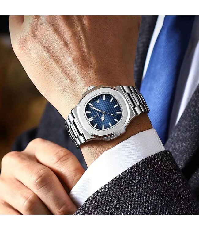 Tpofhs Luxe Herenhorloge Zilver Blauw