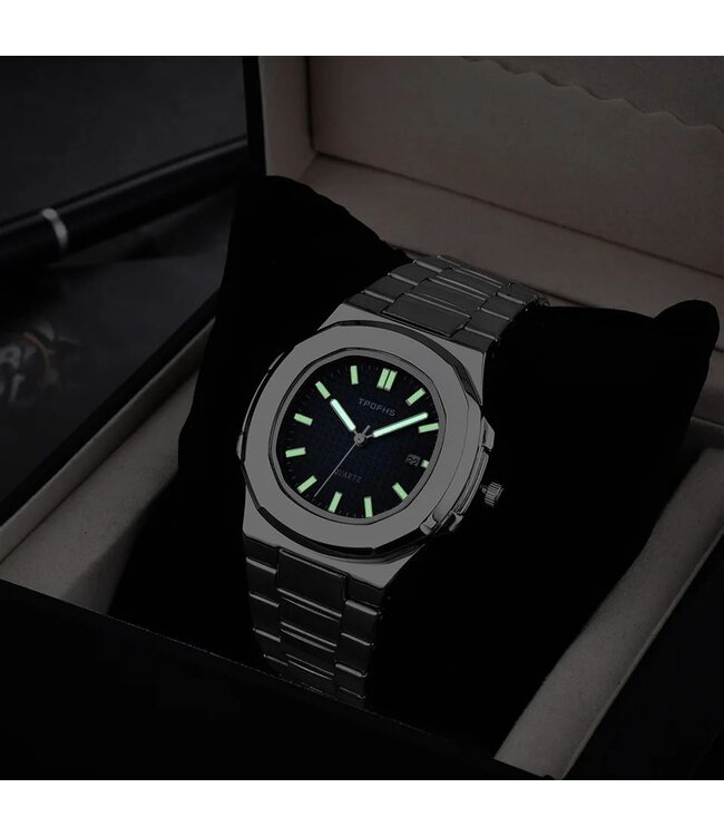 Tpofhs Luxe Herenhorloge Zilver Blauw