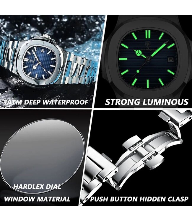 Tpofhs Luxe Herenhorloge Zilver Blauw