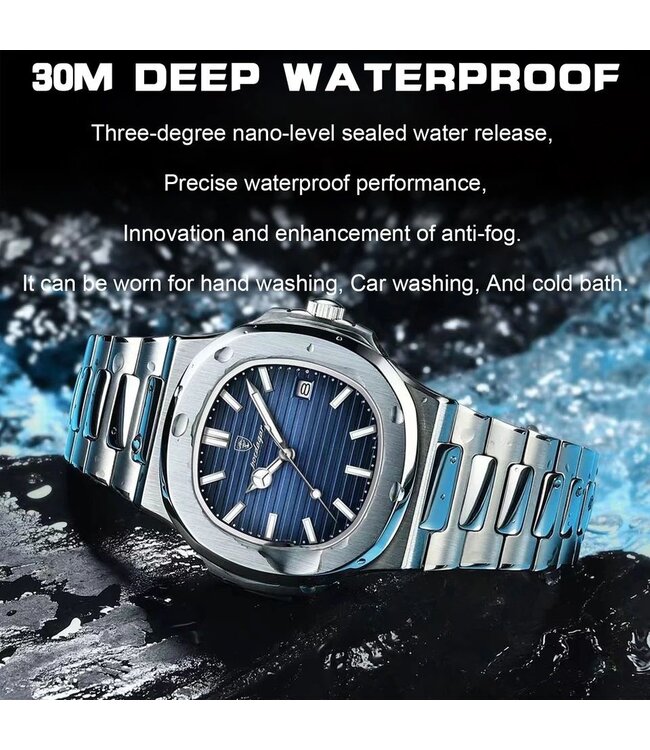 Tpofhs Luxe Herenhorloge Zilver Blauw