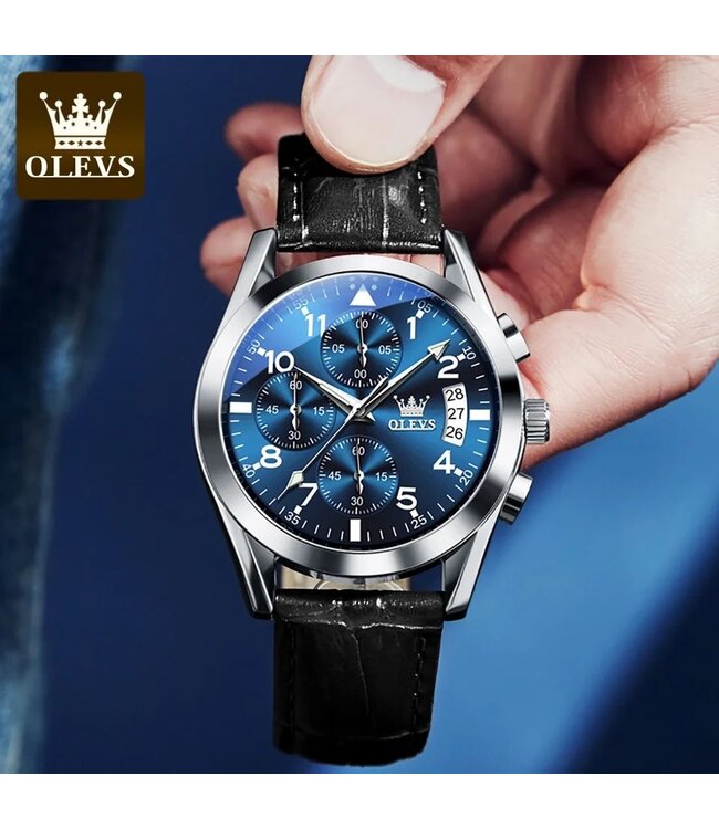 Olevs Luxe herenhorloge  Blauw - Gratis Armband bij elke bestelling (twv €29,95)