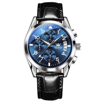 Olevs Luxe herenhorloge Zilver (Blauw/Zwart)