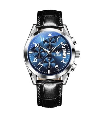 Olevs Luxe herenhorloge Zilver (Blauw/Zwart)