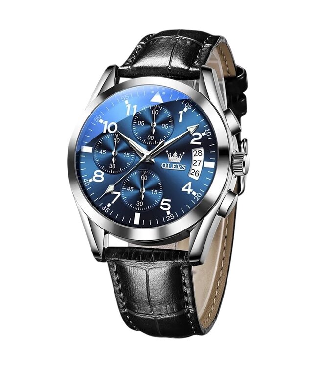 Olevs Luxe herenhorloge  Blauw - Gratis Armband bij elke bestelling (twv €29,95)