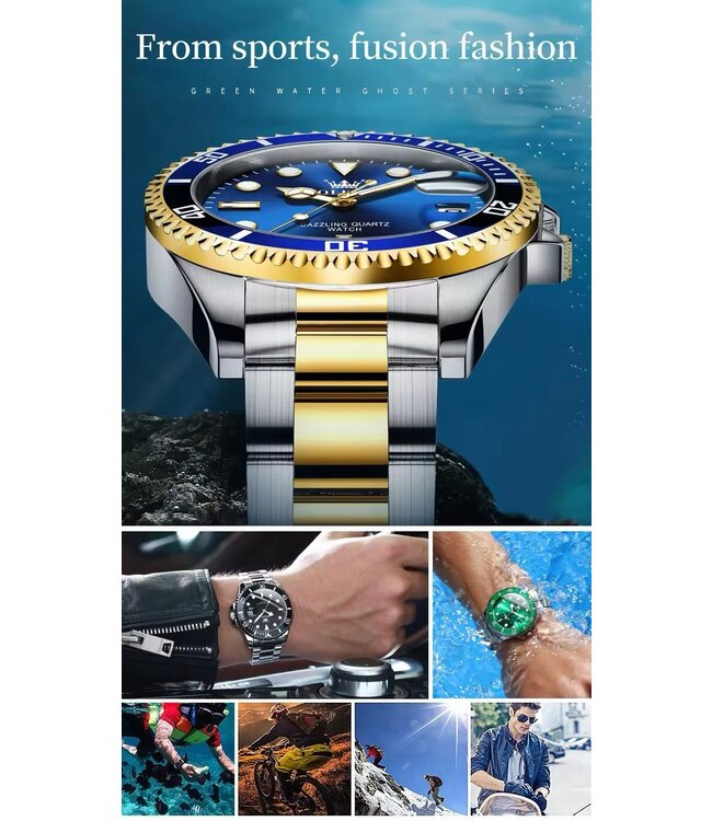 Lige Luxe Herenhorloge Blauw/Zwart