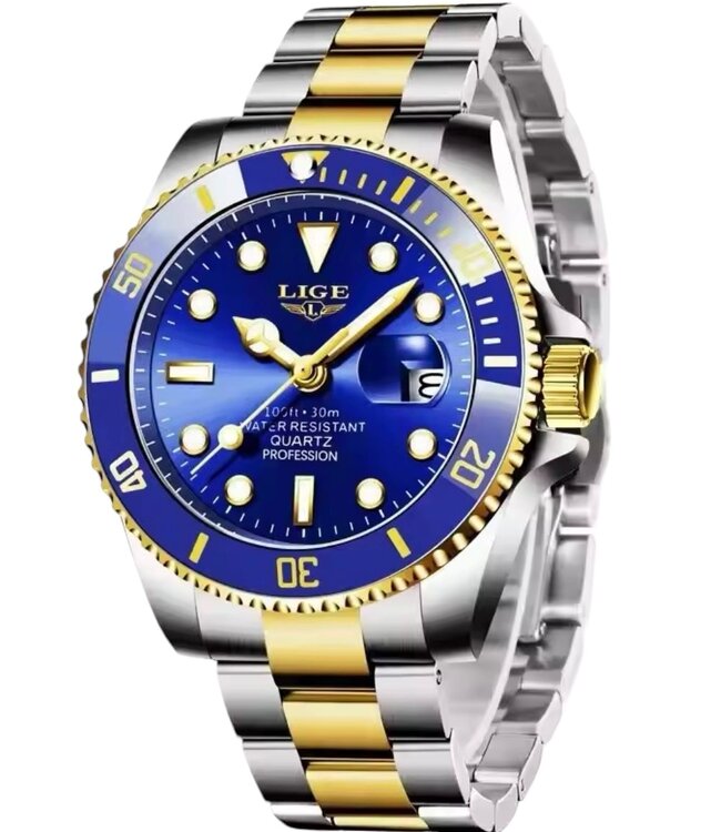 Lige Luxe Herenhorloge  Blauw  - Gratis Armband bij elke bestelling (twv €29,95)