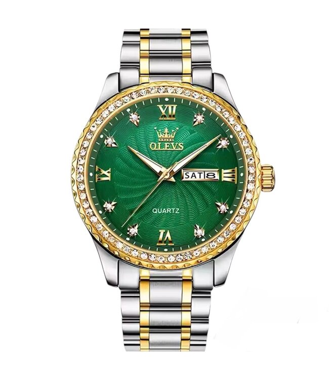 Olevs Luxe Herenhorloge  Goud   Diamonds - Gratis Armband bij elke bestelling (twv €29,95)